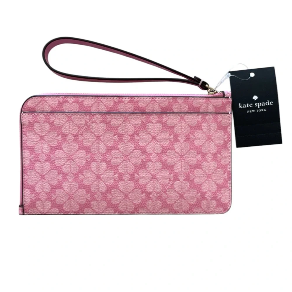 Kate Spade Wristlet Pink Clutch Pebbled Leather with Spade Flower Pattern NWT